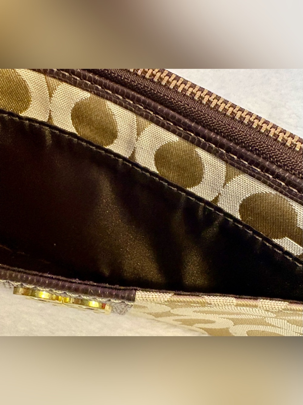 Coach Signature Canvas Zip Wallet in Tan and Brown - Picture 2 of 4
